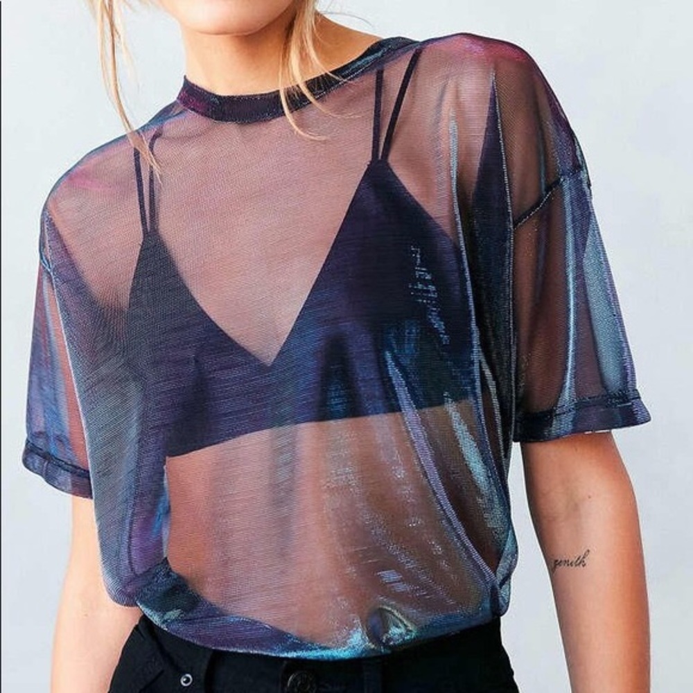 Silence + Noise Iridescent Shimmer Mesh Tee